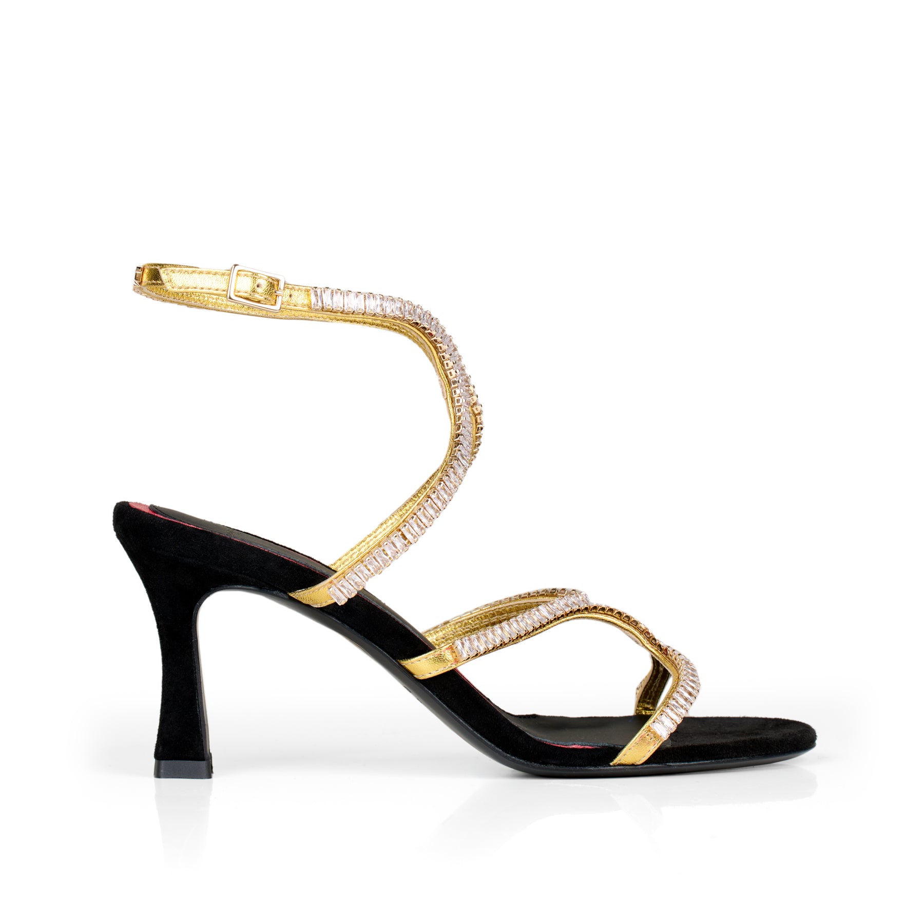 Lys Sandale 75 Blanc Noir Cuir Velours et Strass