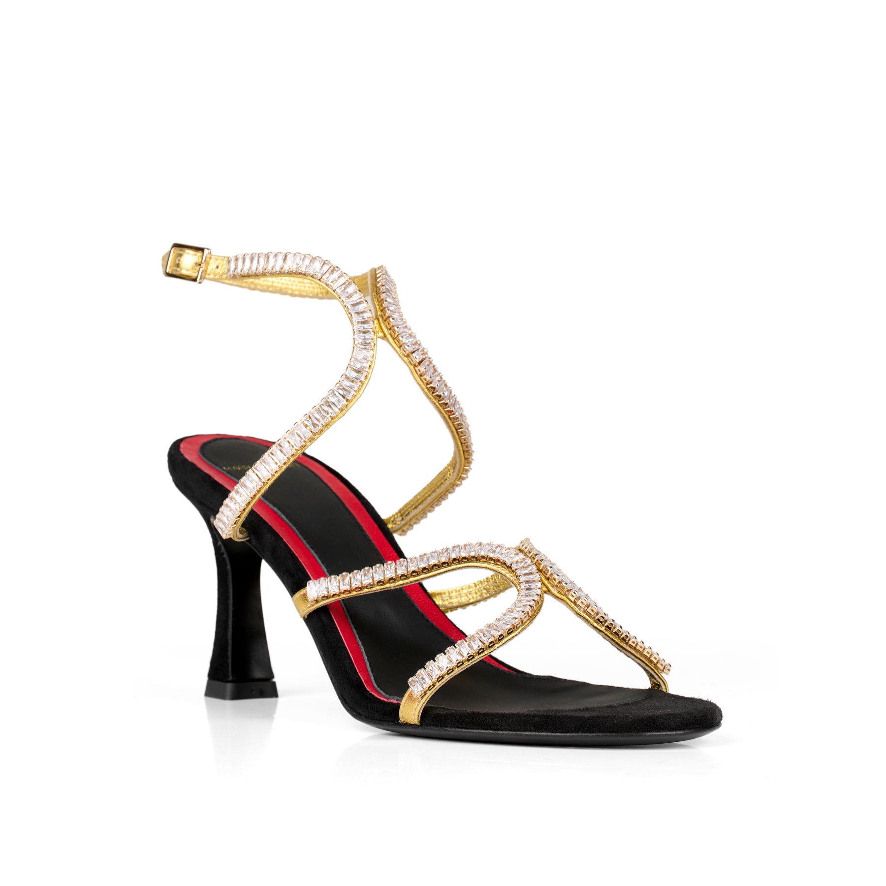 Lys Sandale 75 Blanc Noir Cuir Velours et Strass