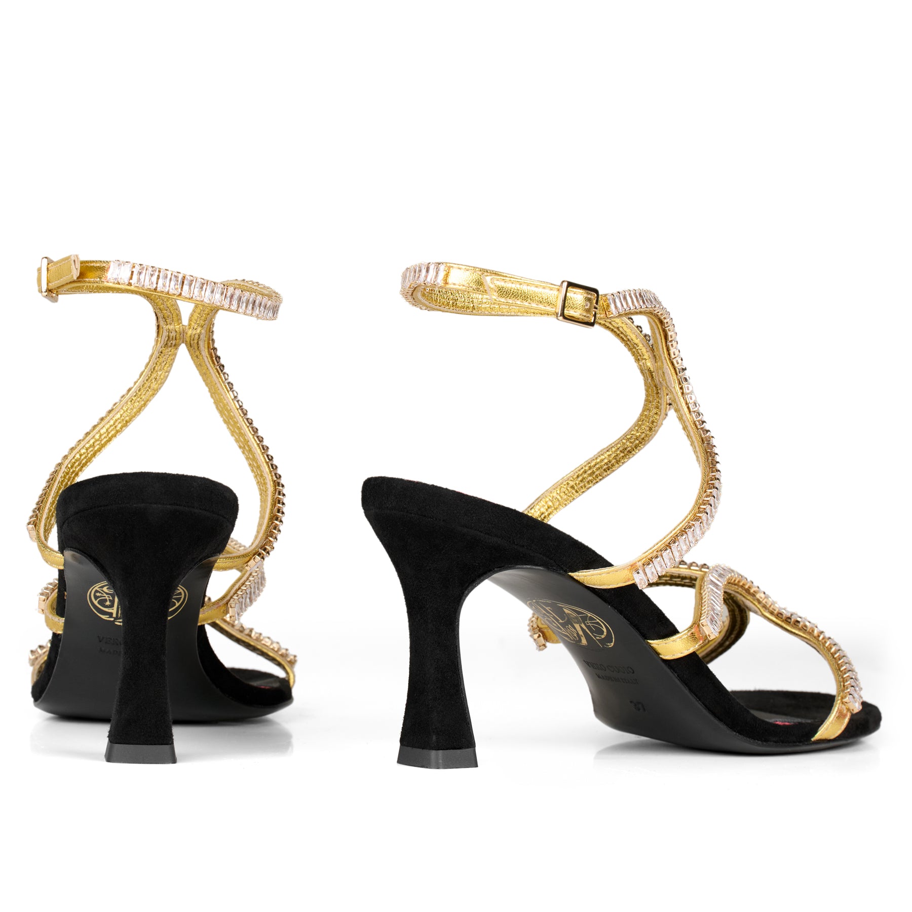 Lys Sandale 75 Blanc Noir Cuir Velours et Strass